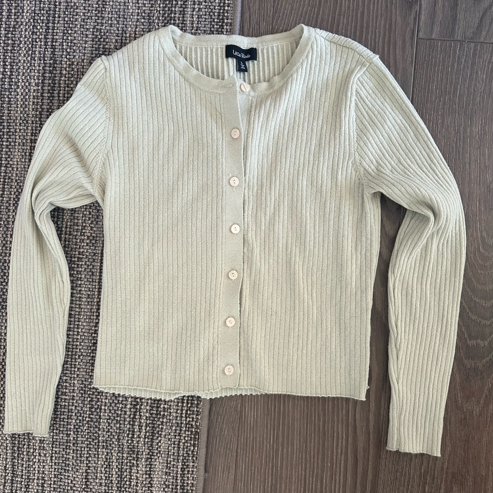 Light green Ribbed Button-Up Cardigan